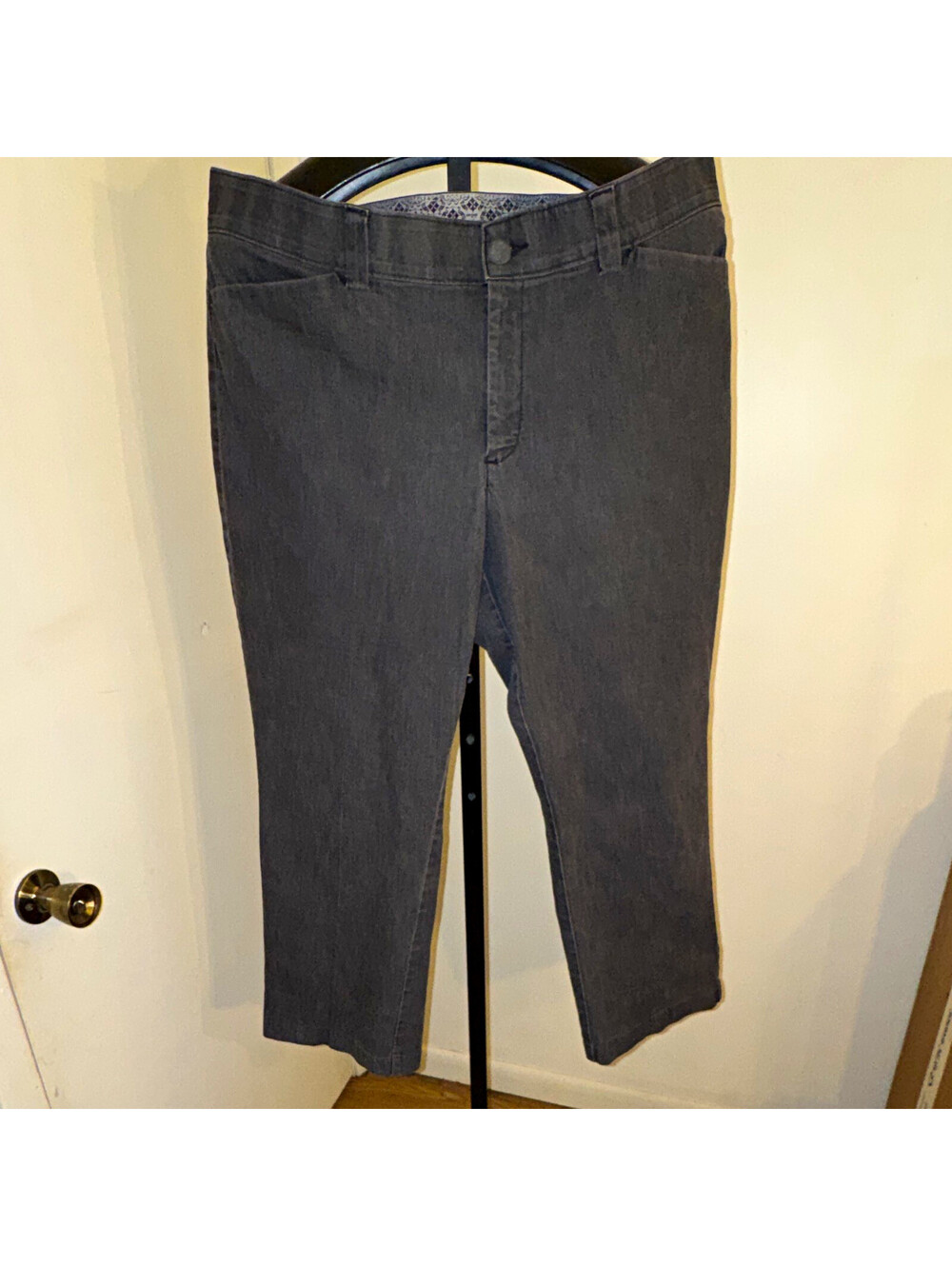Petite Gray Stretch Denim Jeans Solid Slash Pockets 18P No Gap Waist Band